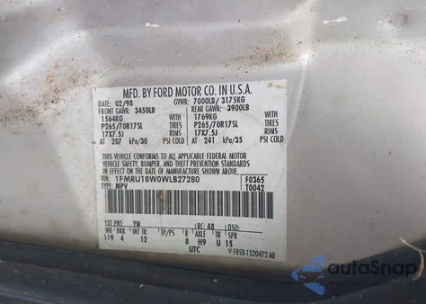 1998 Ford Expedition Eddie Bauer/Xlt z USA, uszkodzony, nr VIN 1FMRU18W0WLB27280